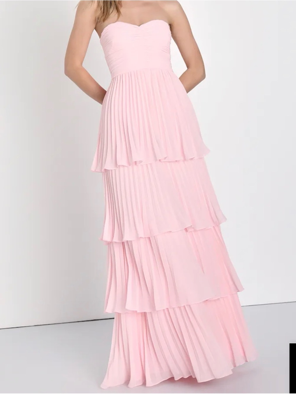 Strapless Tiered Pleated Maxi Dress - Pink